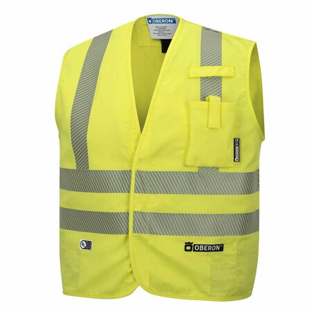 OBERON Hi-Vis FR/ARC-Rated 7.5 oz 88/12 Safety Vest, Snap Closure, Hi-Vis Yellow, XL ZFA106-XL